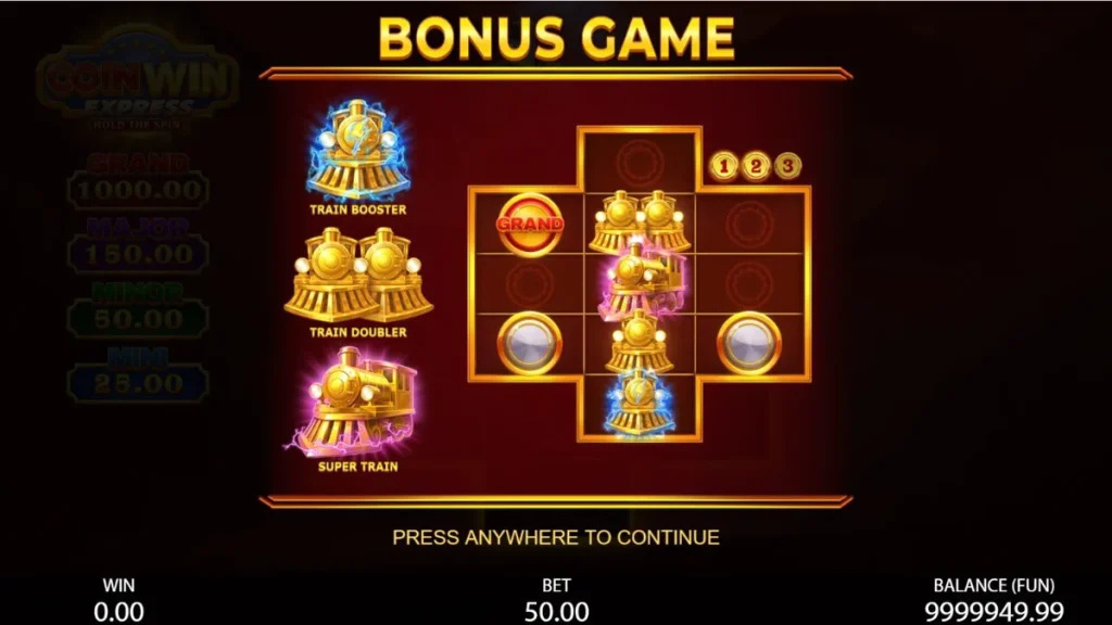 Tampilan visual slot Coin Win Express dengan tema kereta dan koin emas
